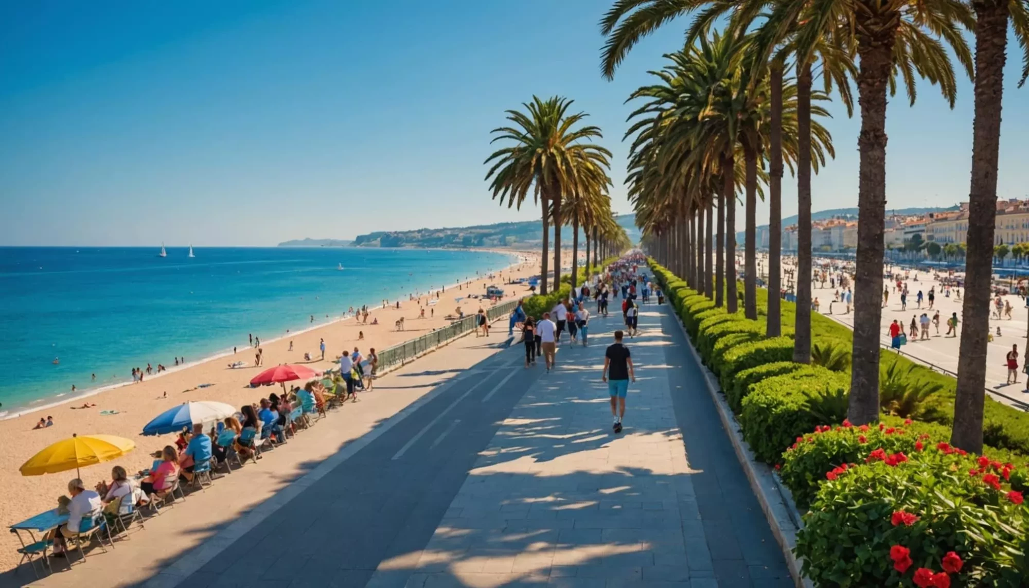 Nice Côte d’Azur Promenade des Anglais Vue de Nice sur la Côte d’Azur avec mer Méditerranée et Promenade des Anglais