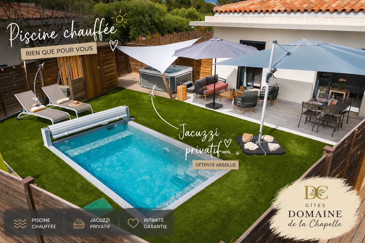 Appartement jacuzzi privatif et piscine chauffée proche des plages Côte d’Azur Appartement piscine chauffée jacuzzi privatif proche plages Côte d'Azur Gîtes Domaine de la Chapelle