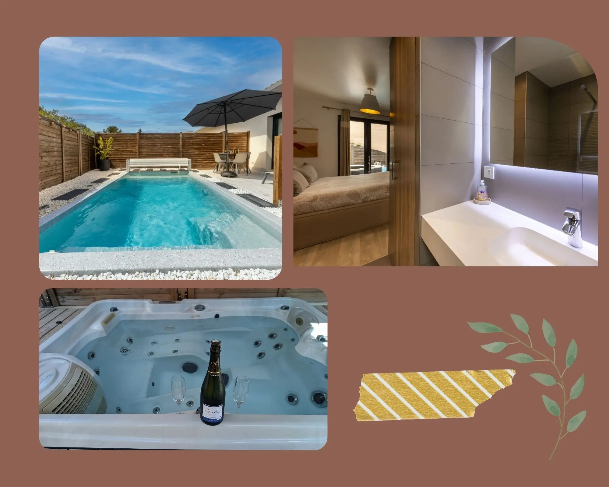 Parenthèse détente gîte de charme Côte d’Azur – piscine jacuzzi et champagne Gîte de charme Côte d'Azur piscine chauffée jacuzzi privatif champagne et salle de bain design