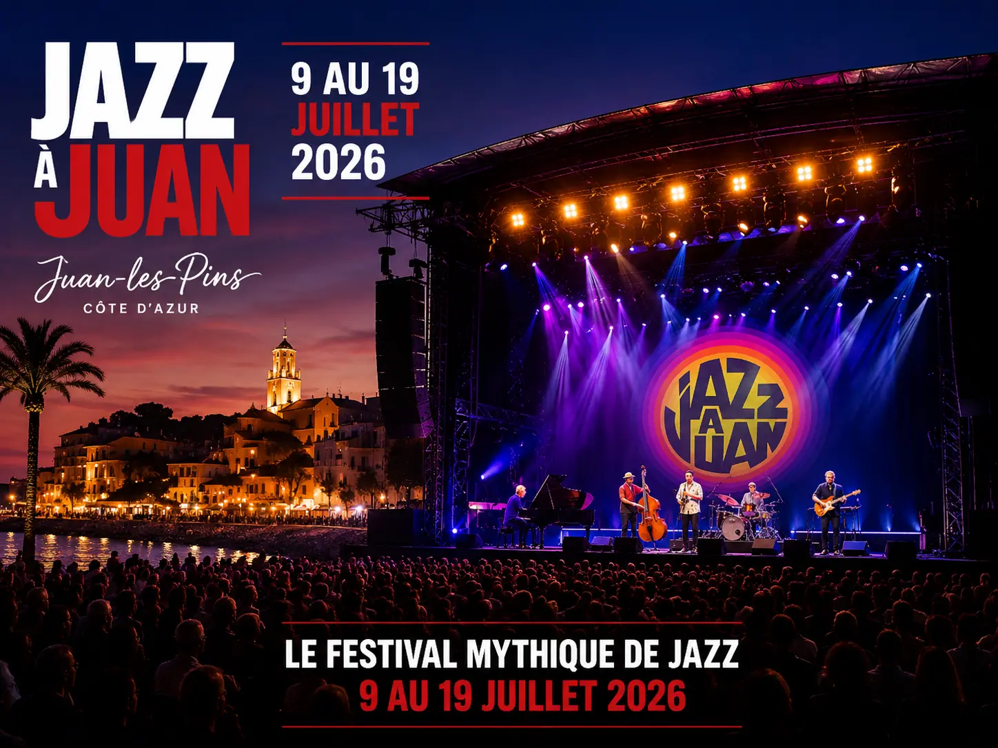 Jazz à Juan 2026 Jazz à Juan 2026 à Juan-les-Pins avec concert en plein air face à la Méditerranée