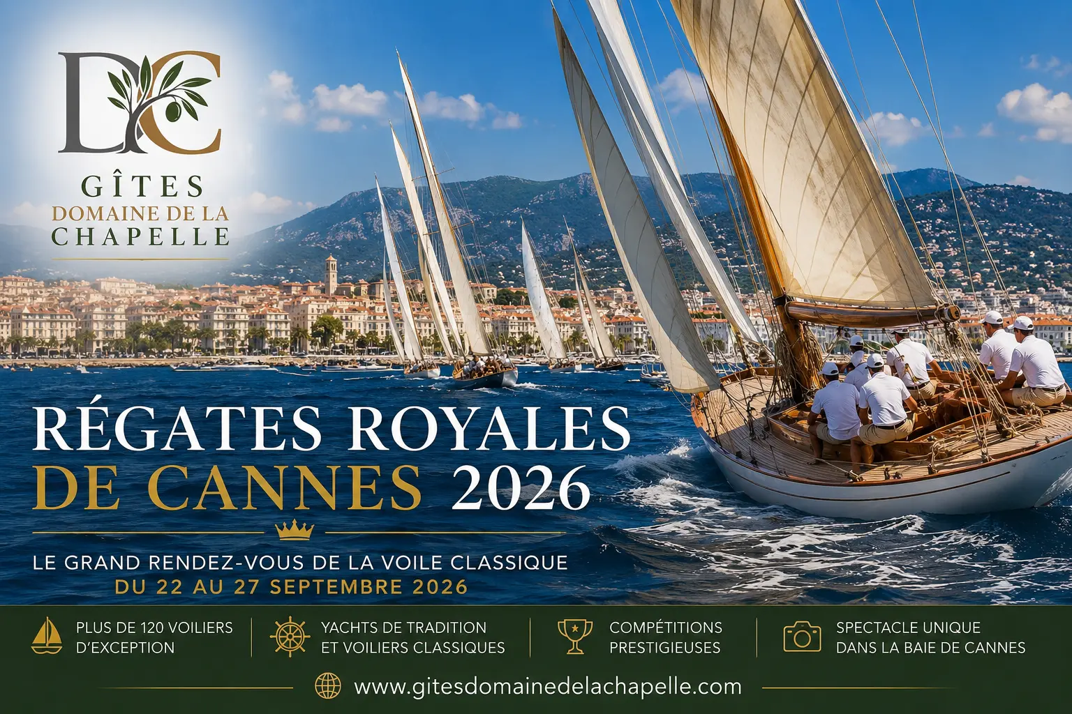 Régates Royales de Cannes 2026 Régates Royales de Cannes 2026 avec voiliers classiques dans la baie de Cannes