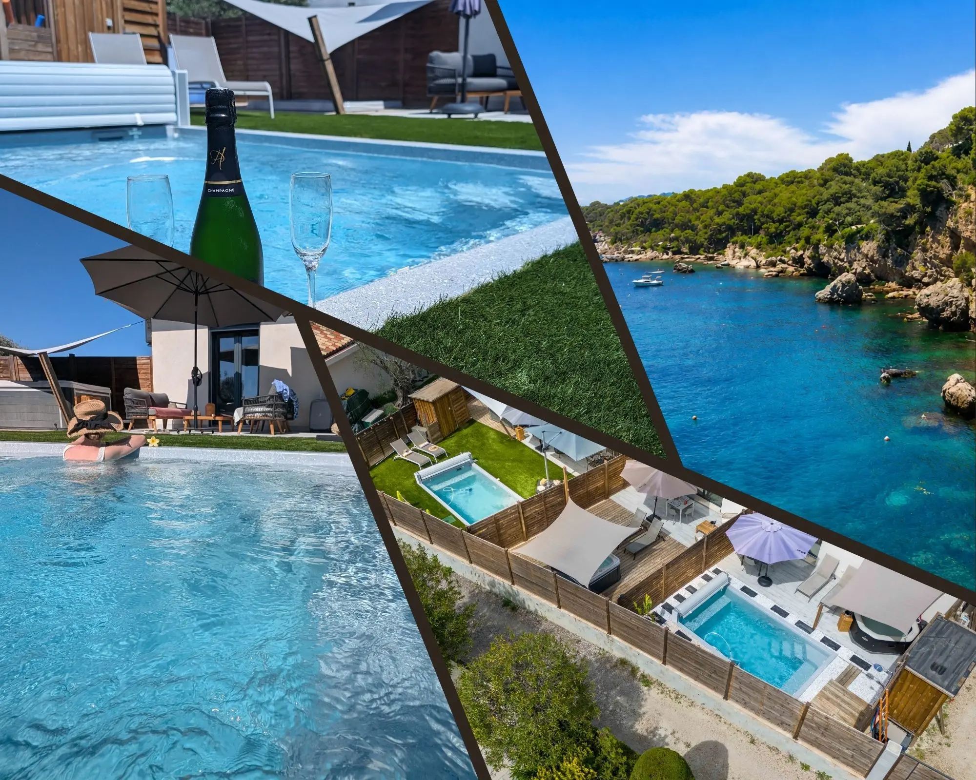 Séjour hors saison Côte d’Azur – piscine chauffée champagne et crique préservée Séjour hors saison Côte d'Azur piscine chauffée champagne terrasses privatives et crique