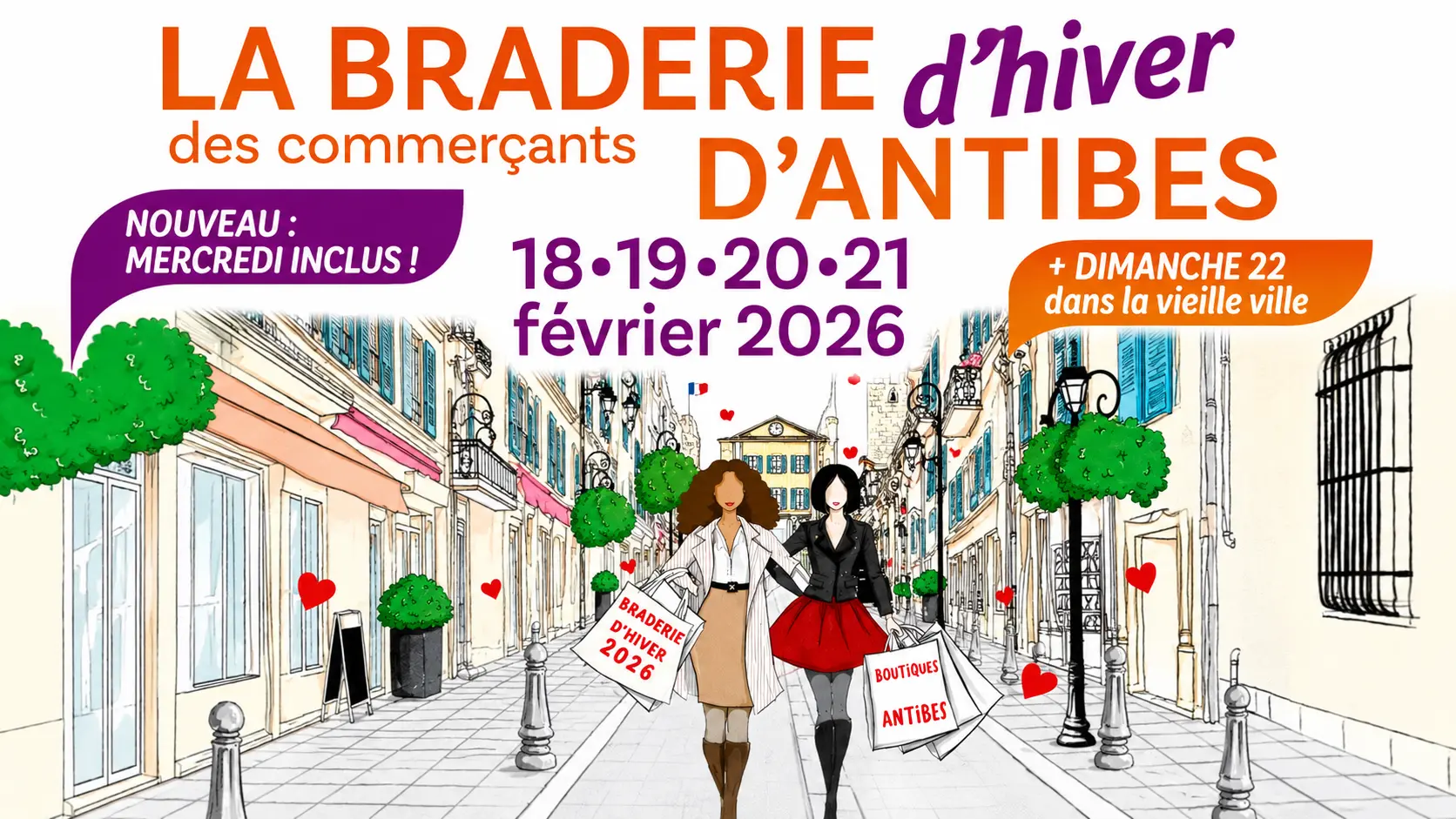 La braderie d’Antibes dans la vieille ville Braderie d'Antibes – étals de vêtements et d'accessoires dans les ruelles de la vieille ville